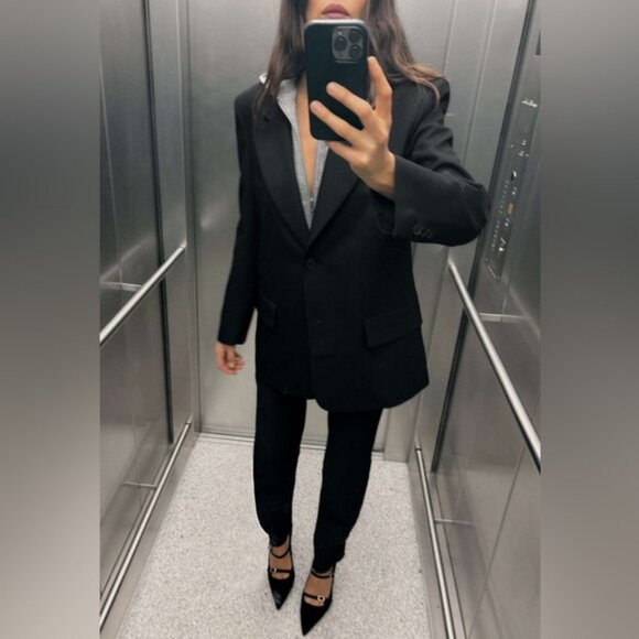 ZARA CONTRASTING HOODED BLAZER - Picture 2 of 6